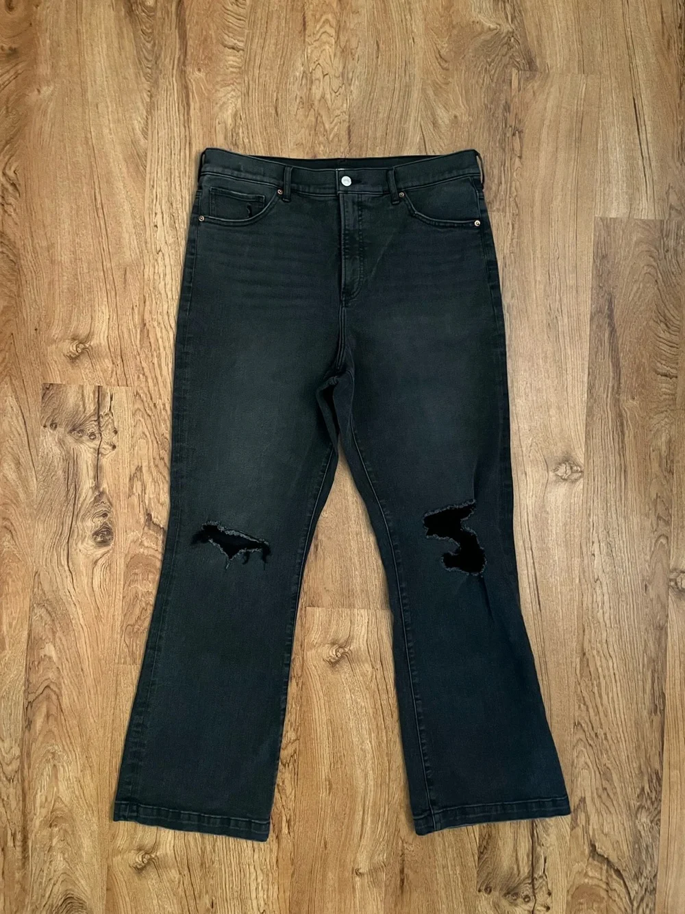 Express High Waisted Black Ripped 90s Bootcut Jeans